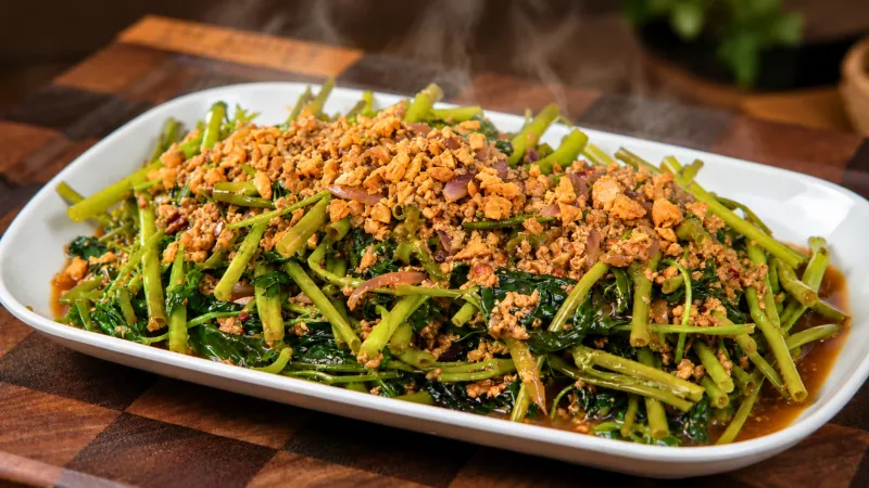 Adobong Kangkong with Latik
